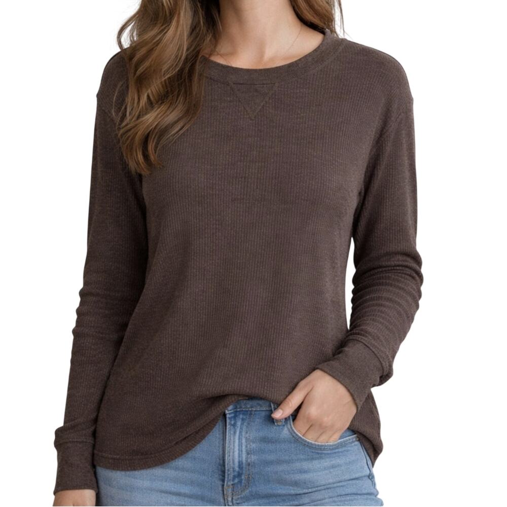 Seven7 Chocolate Brown Thermal Henley Oversized S Waffle Knit Warm Granola Girl